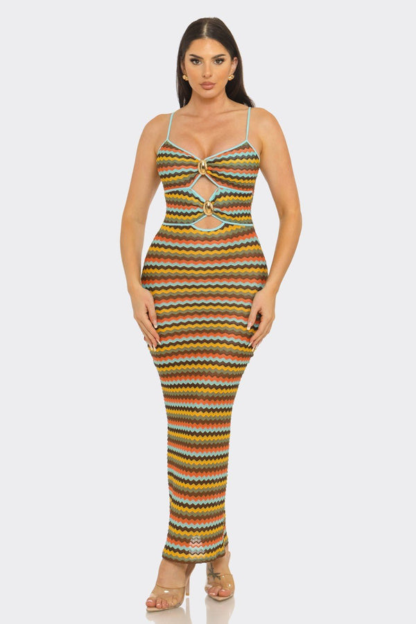 Sunset Riviera Crochet Cutout Maxi Dress Brown