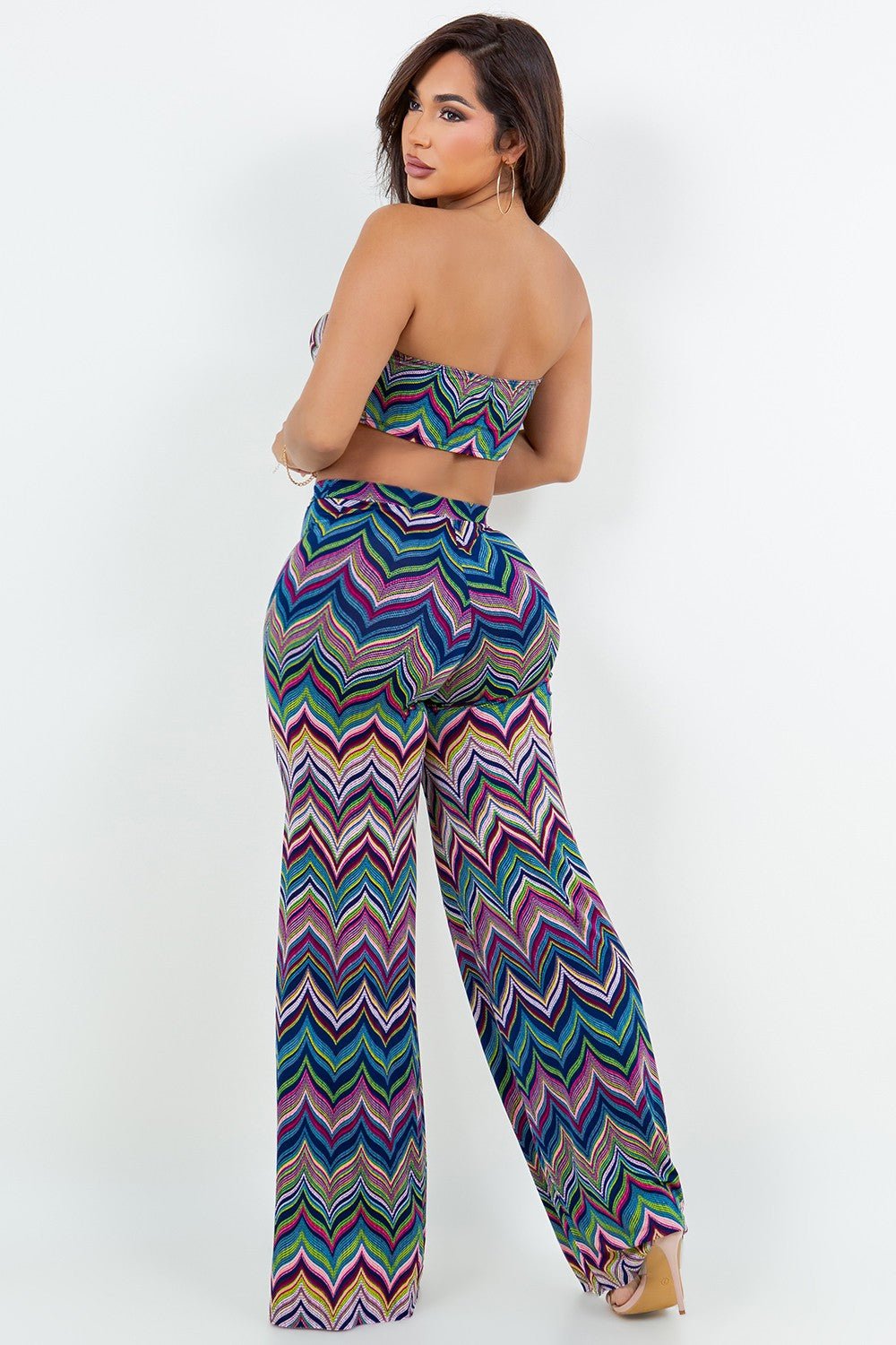 Tahiti Navy/Fuchsia Leaf Print Crop Top &amp; Palazzo Set - Blaire Shops