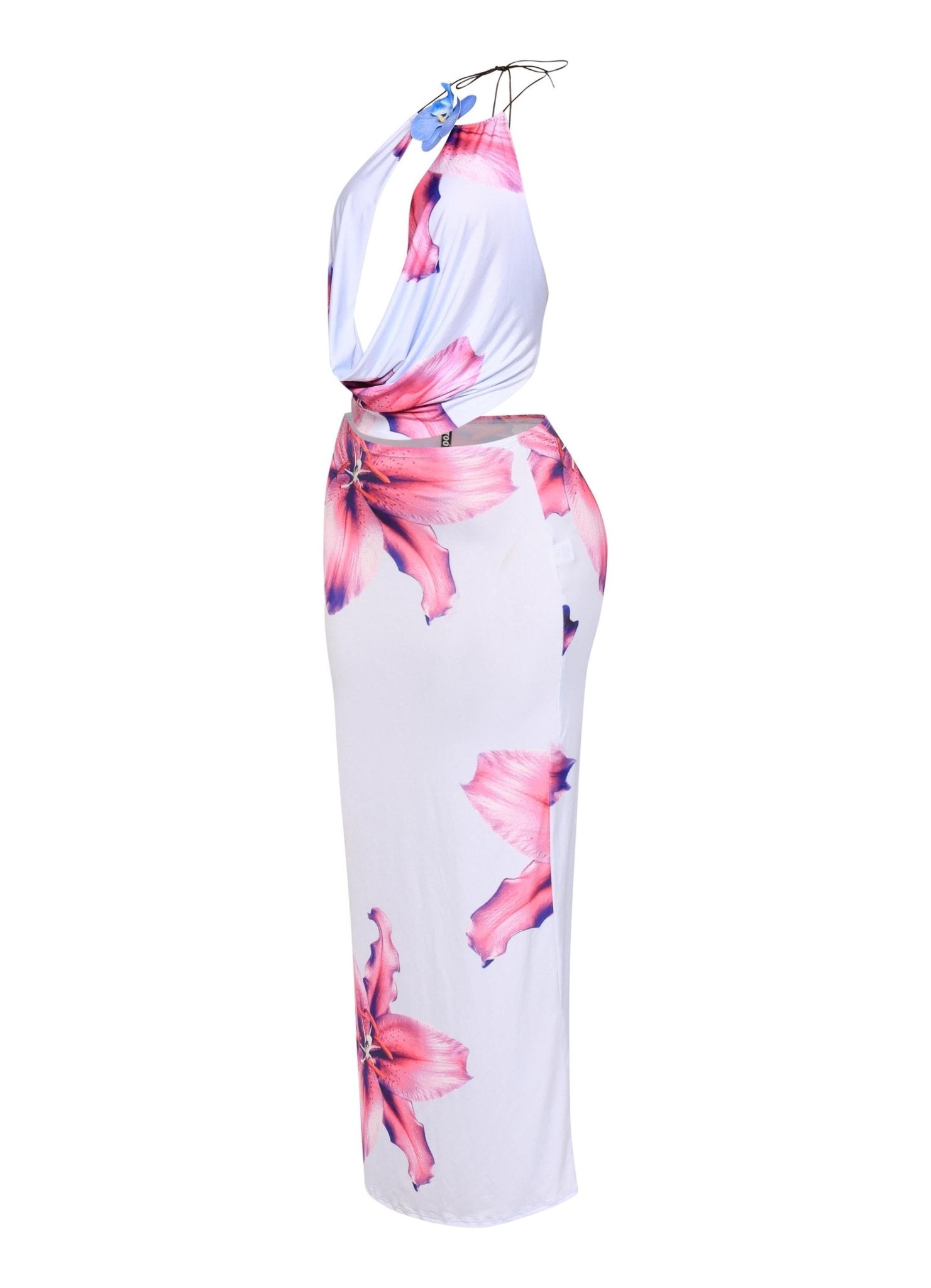 Tahiti Orchid Flower Detailed Halter Top And Skirt Set - Blaire Shops