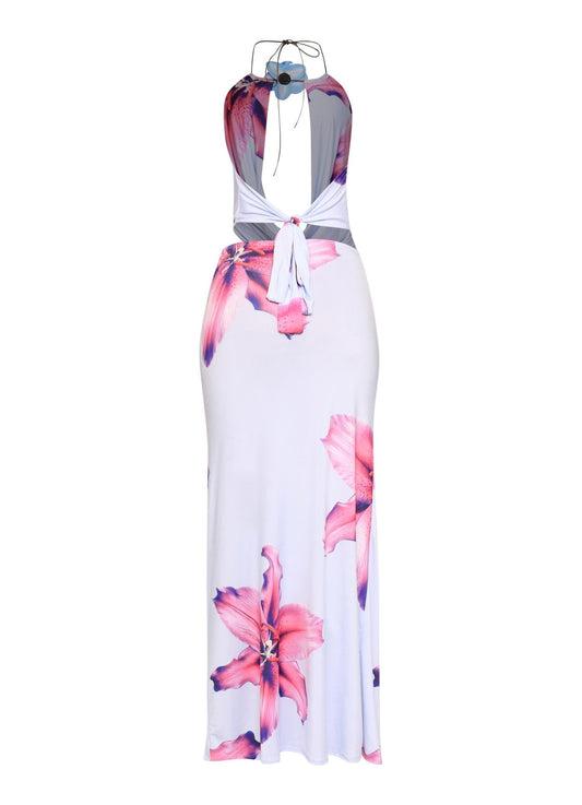 Tahiti Orchid Flower Detailed Halter Top And Skirt Set - Blaire Shops