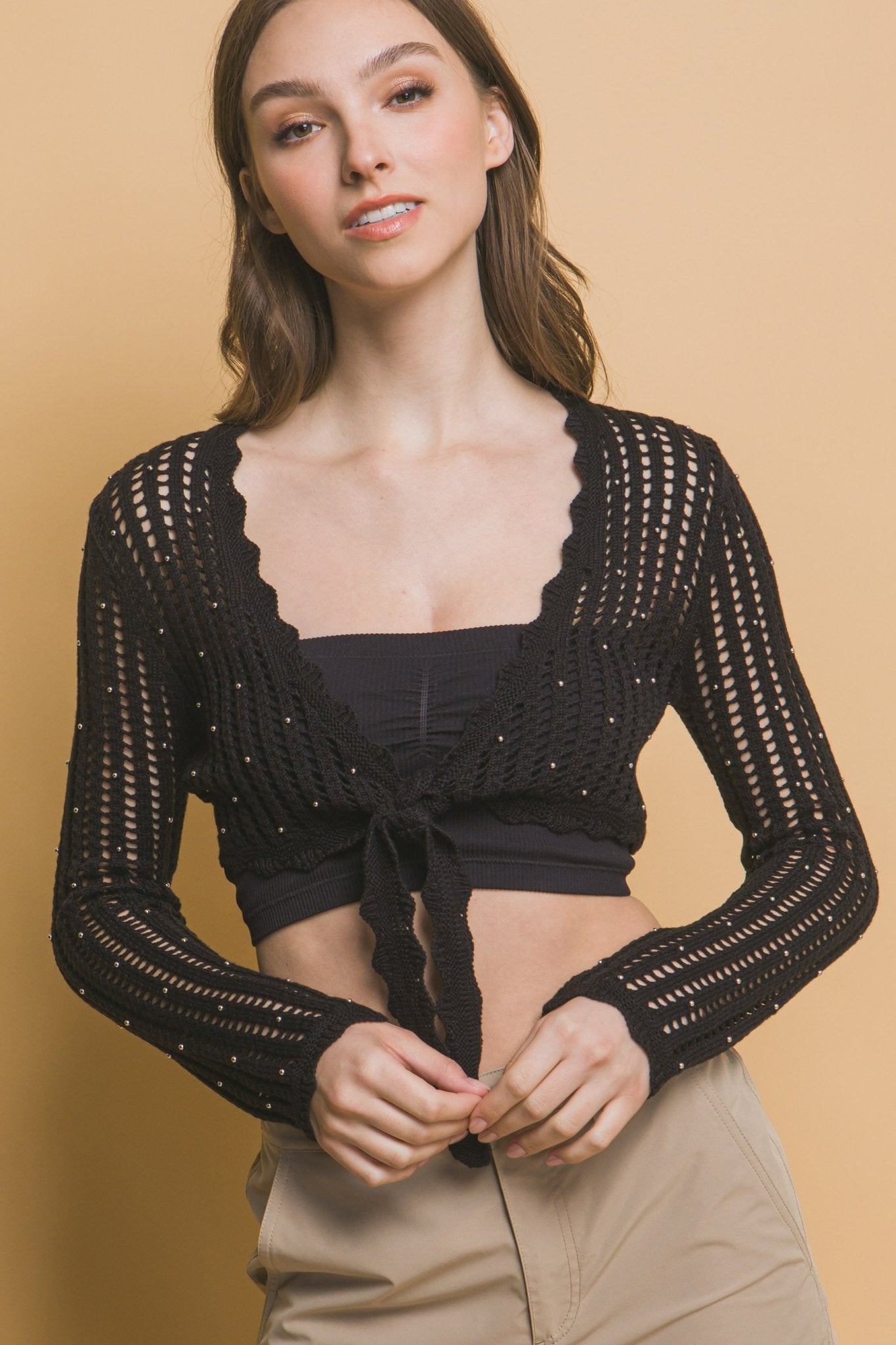 Tamara Trendy Long Sleeve Detailed Tie Up Cardigan - Blaire Shops