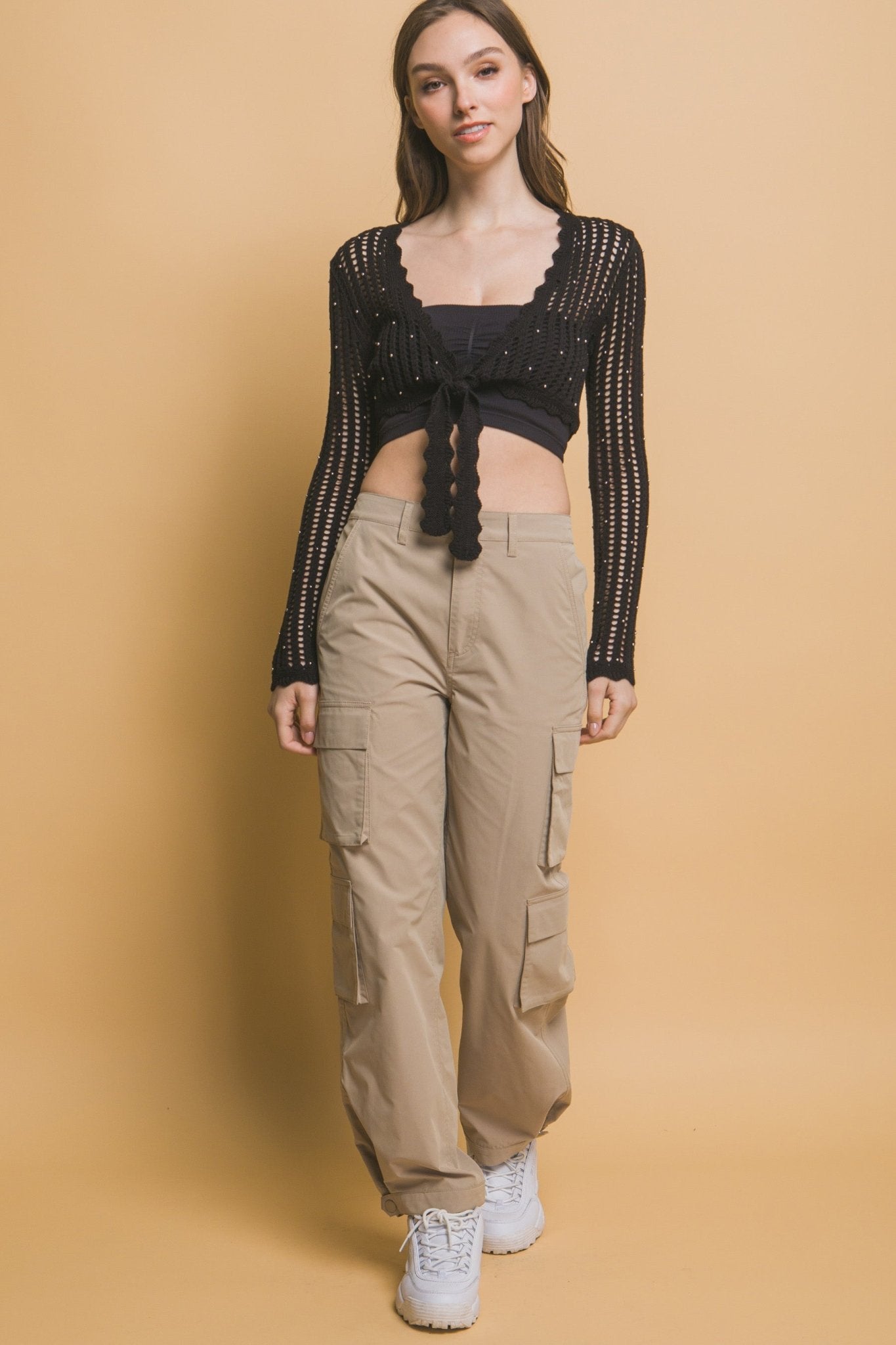 Tamara Trendy Long Sleeve Detailed Tie Up Cardigan - Blaire Shops