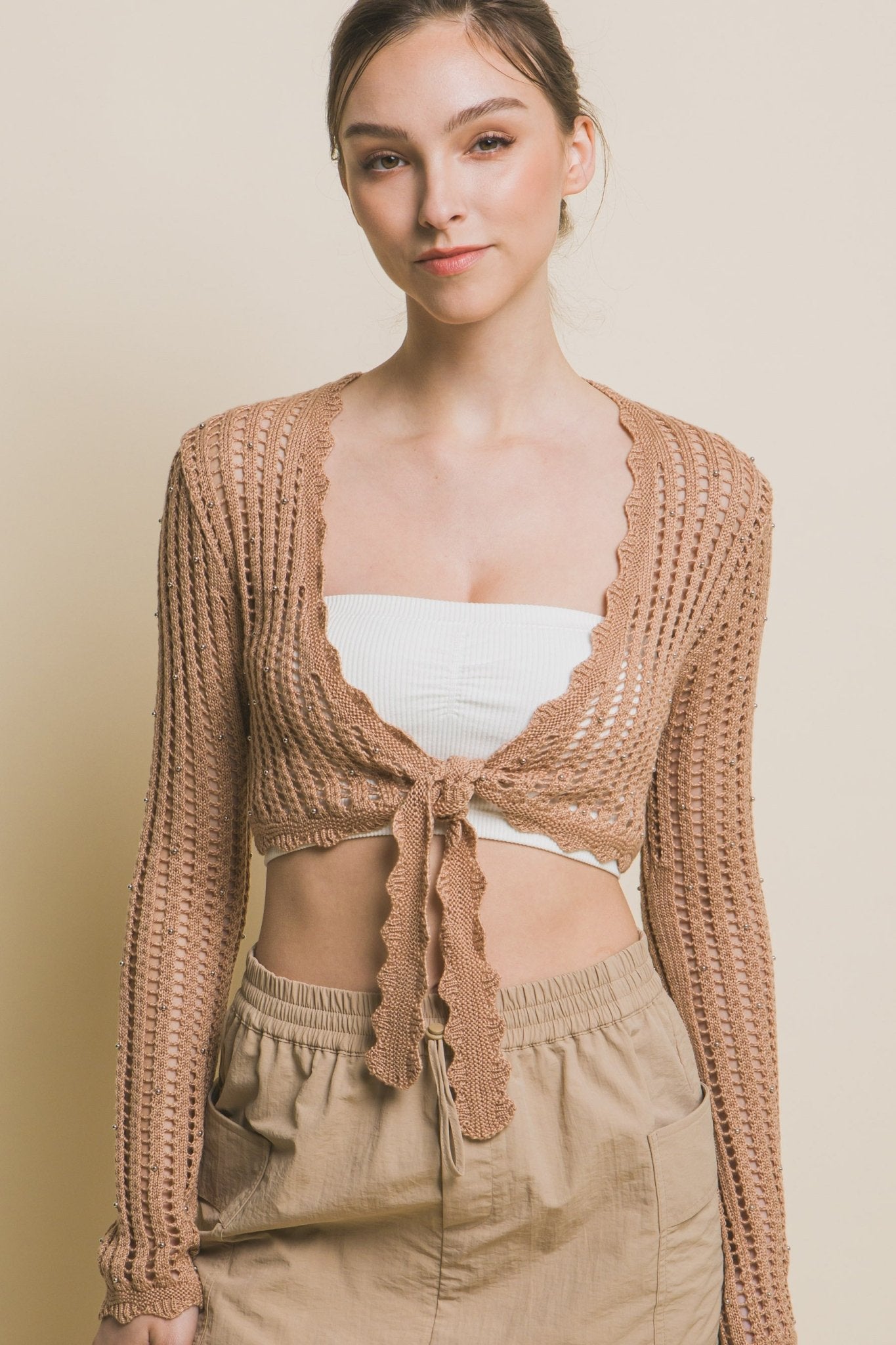 Tamara Trendy Long Sleeve Detailed Tie Up Cardigan - Blaire Shops