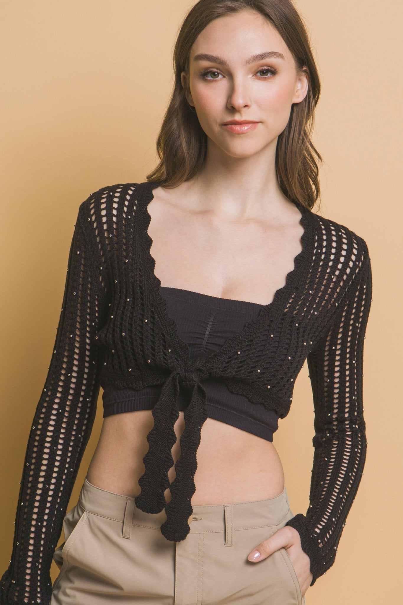 Tamara Trendy Long Sleeve Detailed Tie Up Cardigan - Blaire Shops