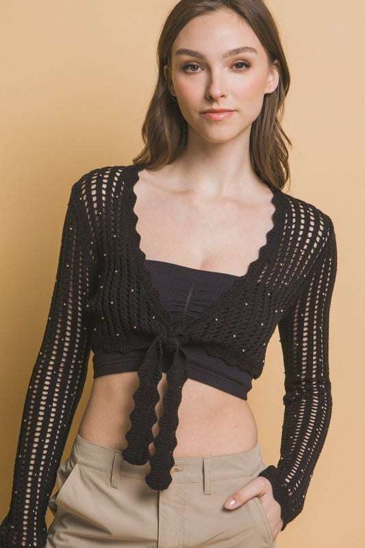 Tamara Trendy Long Sleeve Detailed Tie Up Cardigan - Blaire Shops