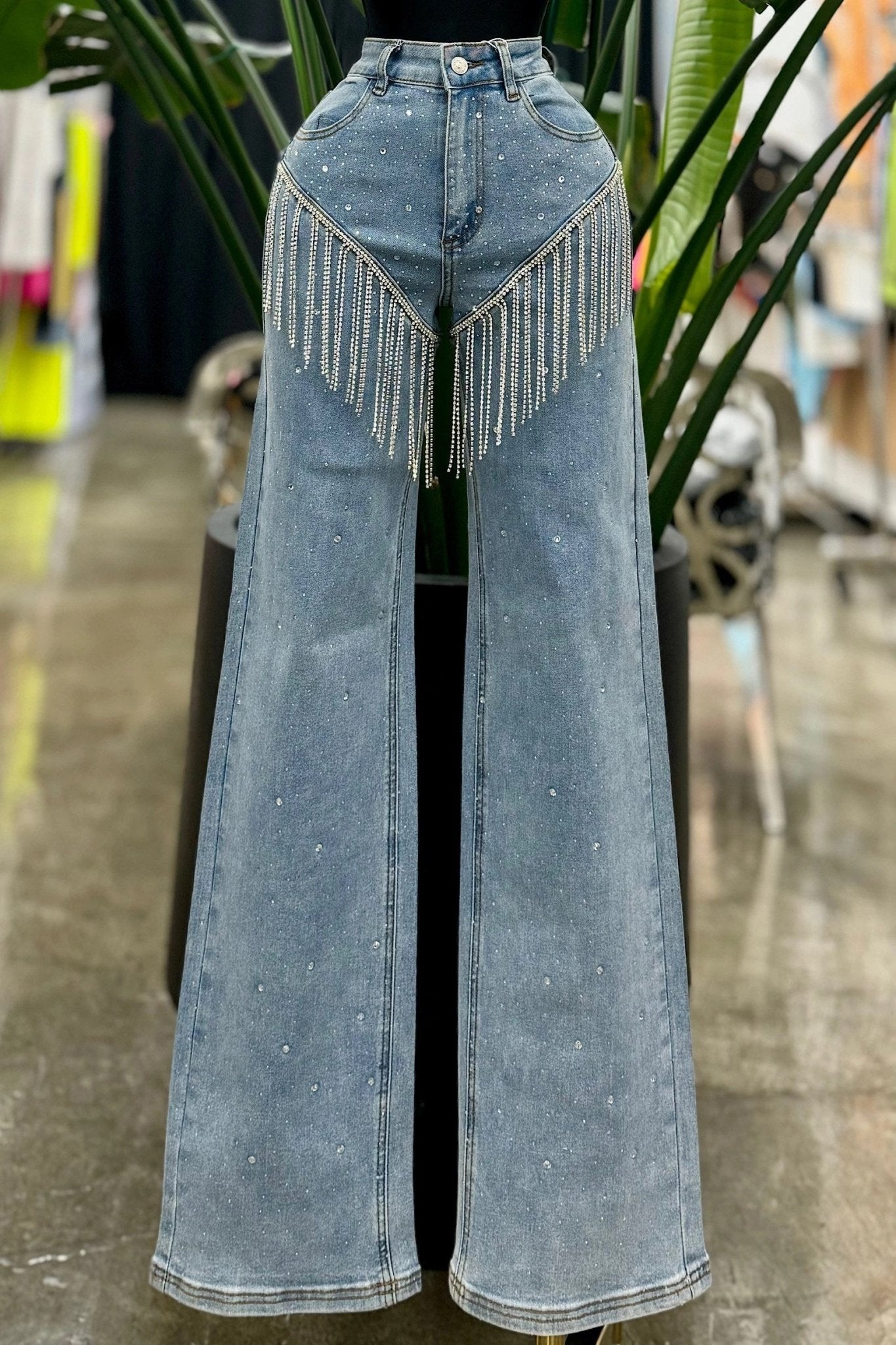 Tara Tassle Stretch Flare Rhinestone Jean - Blaire Shops