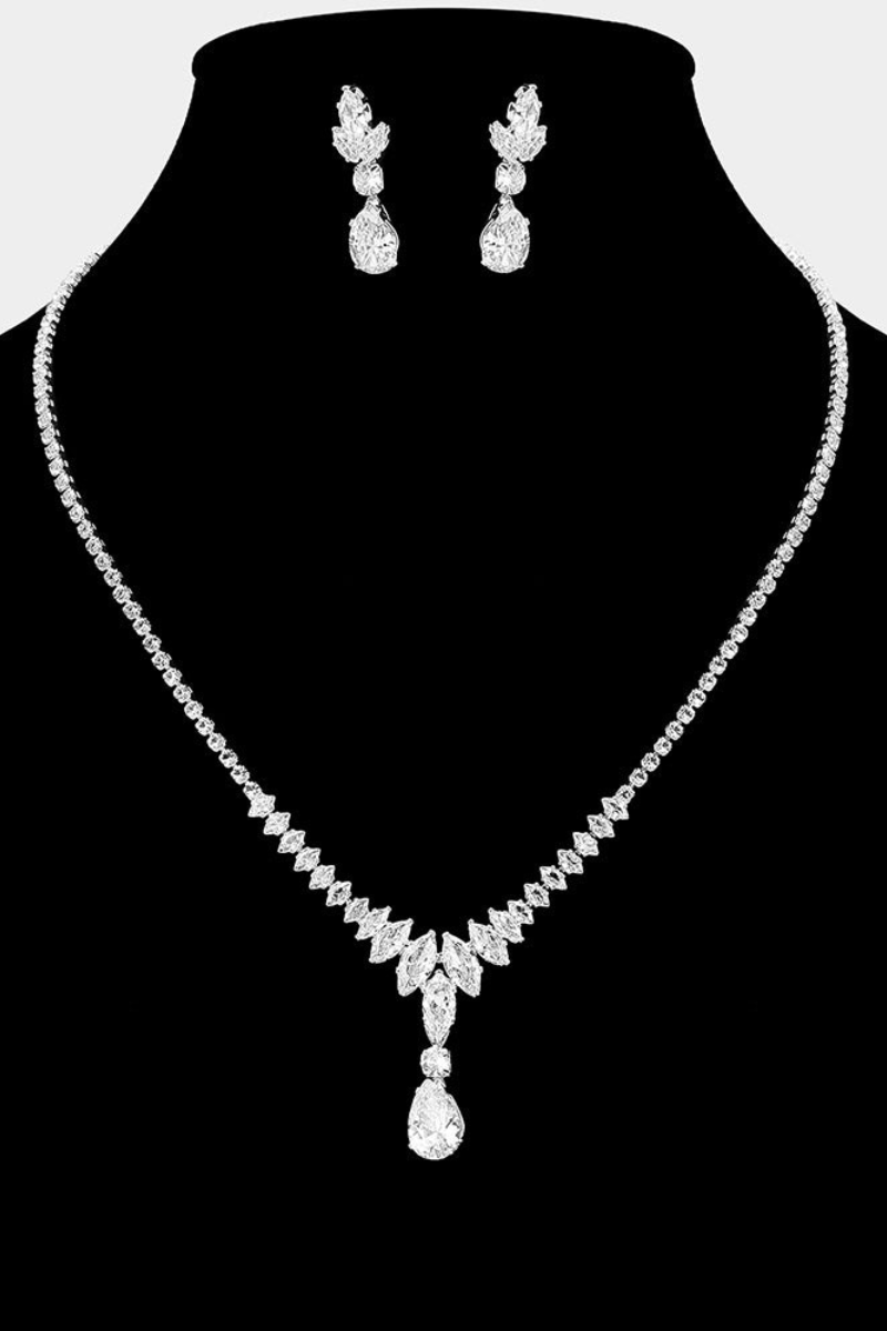 Teardrop Drop Marquise CZ Stone Cluster Link Rhinestone Paved Necklace - Blaire Shops