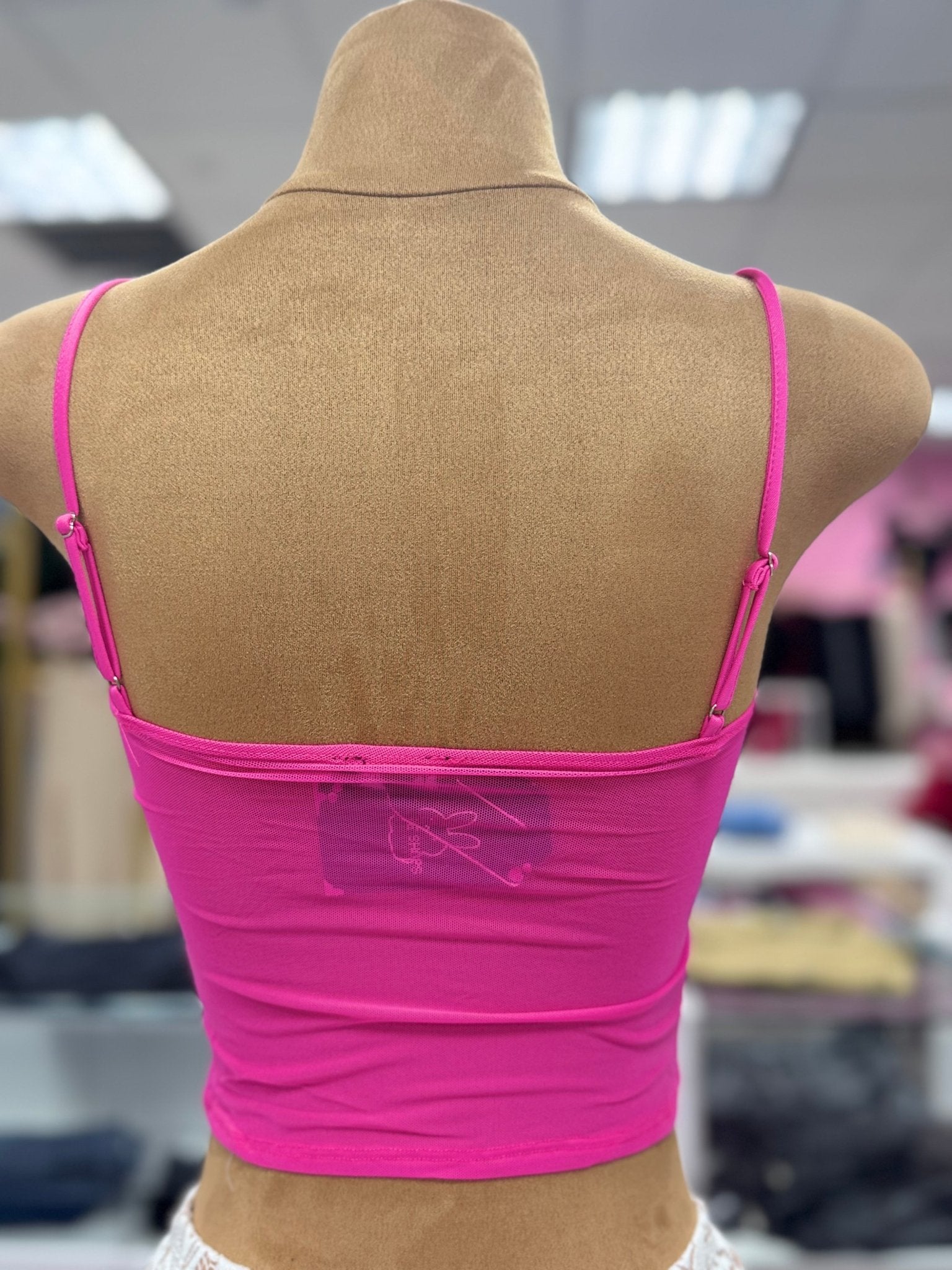 Teresa Spaghetti Strap Stretch Mesh Embellished Rhinestone Tank Top - Blaire Shops