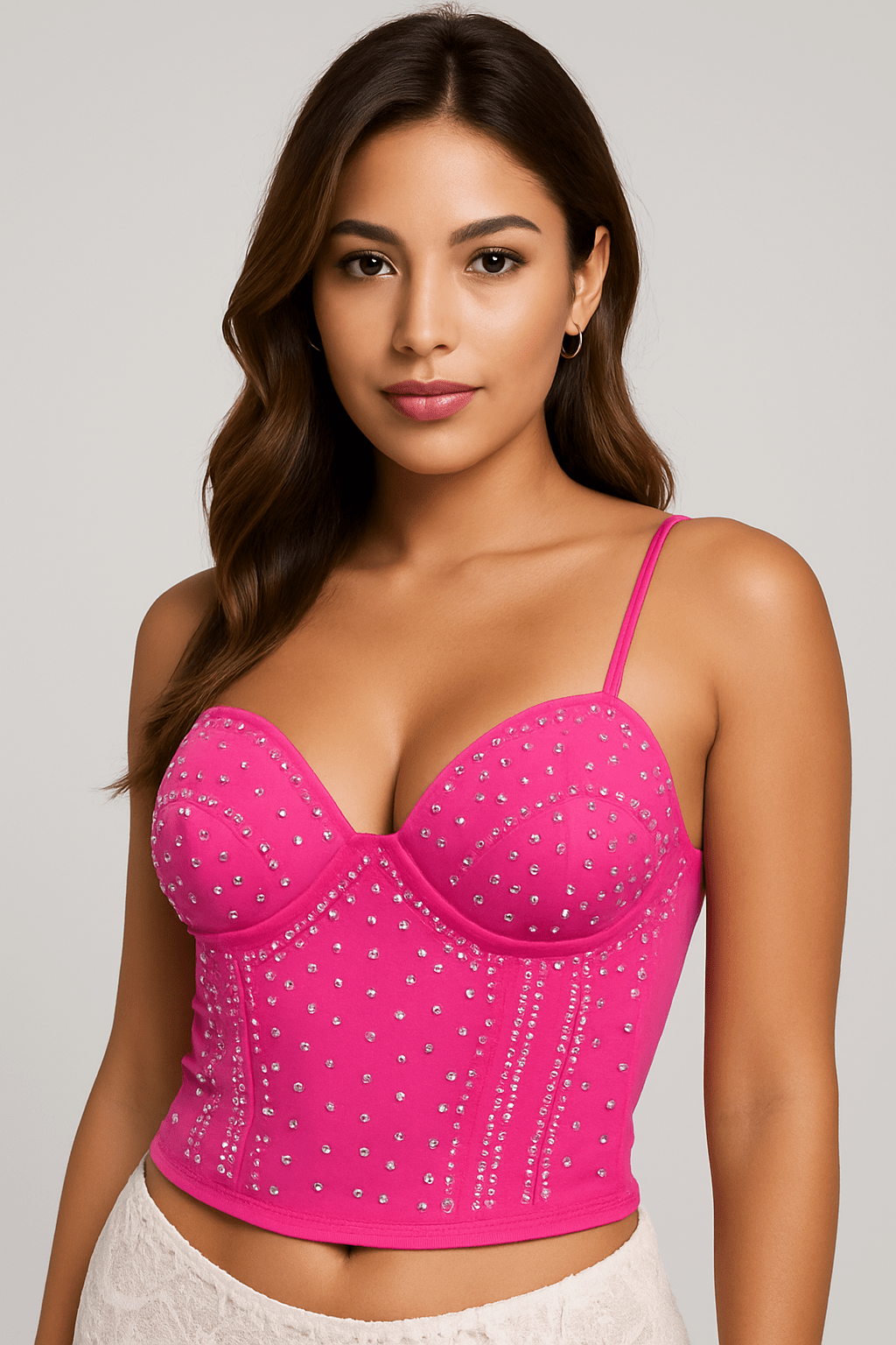 Teresa Spaghetti Strap Stretch Mesh Embellished Rhinestone Tank Top - Blaire Shops