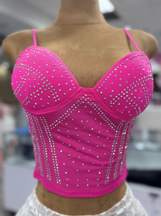 Teresa Spaghetti Strap Stretch Mesh Embellished Rhinestone Tank Top - Blaire Shops