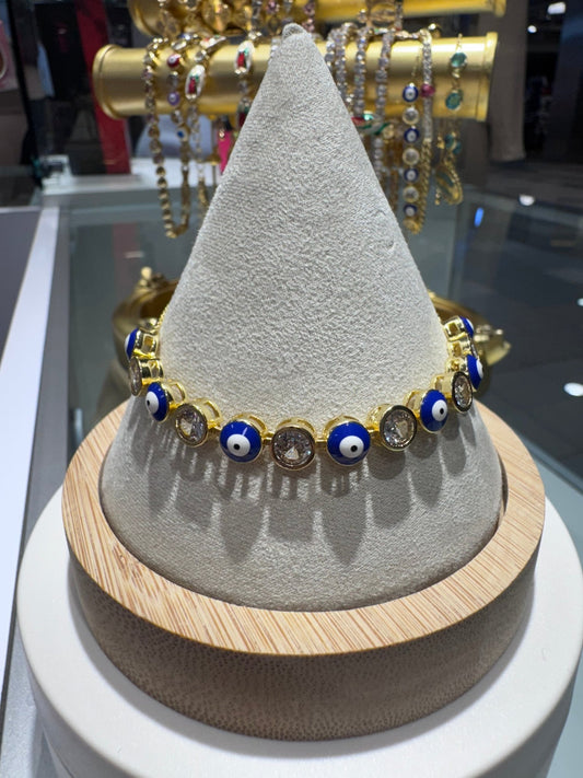 Turkish Blue Eye Crystal 18K Gold Plated Bracelet - Blaire Shops