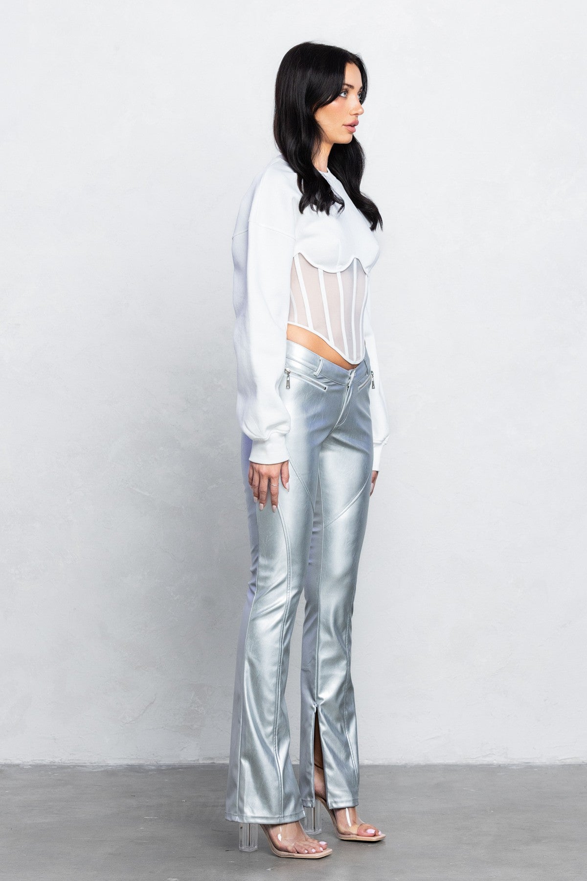 V - Cut Pleather Boot - Cut Pants | Low Rise Trendy Zipper Detail Pants - Blaire Shops