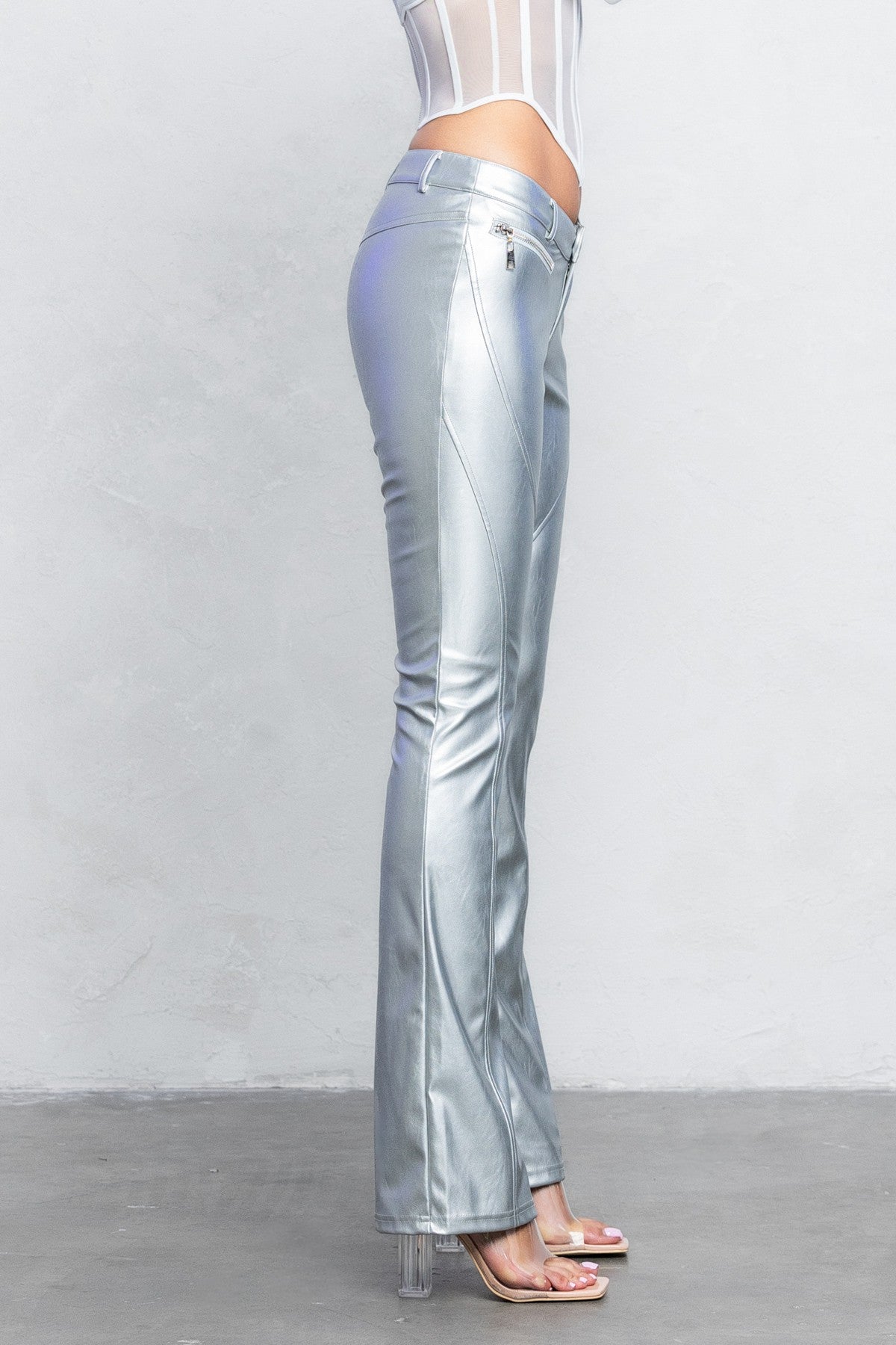 V - Cut Pleather Boot - Cut Pants | Low Rise Trendy Zipper Detail Pants - Blaire Shops