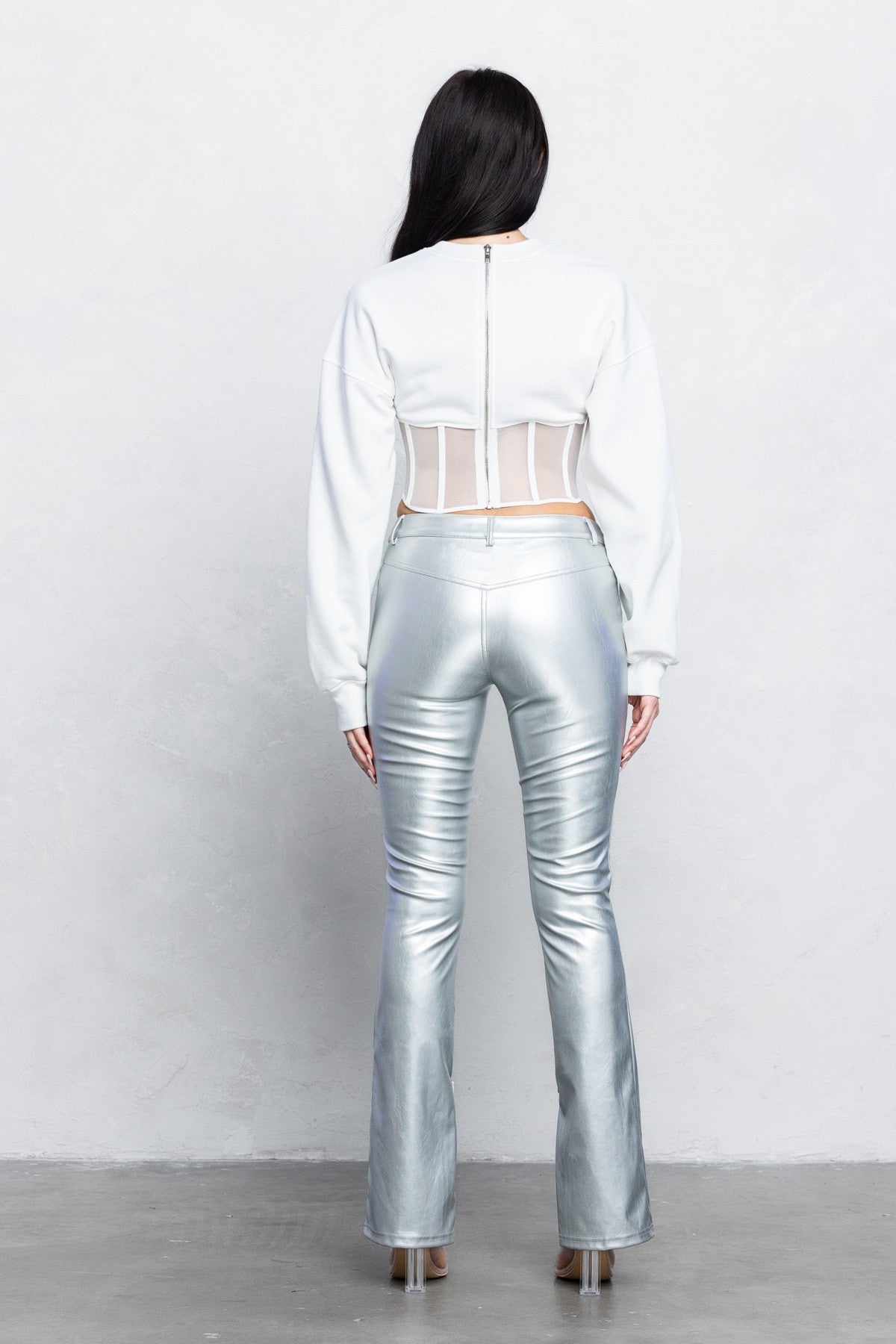 V - Cut Pleather Boot - Cut Pants | Low Rise Trendy Zipper Detail Pants - Blaire Shops