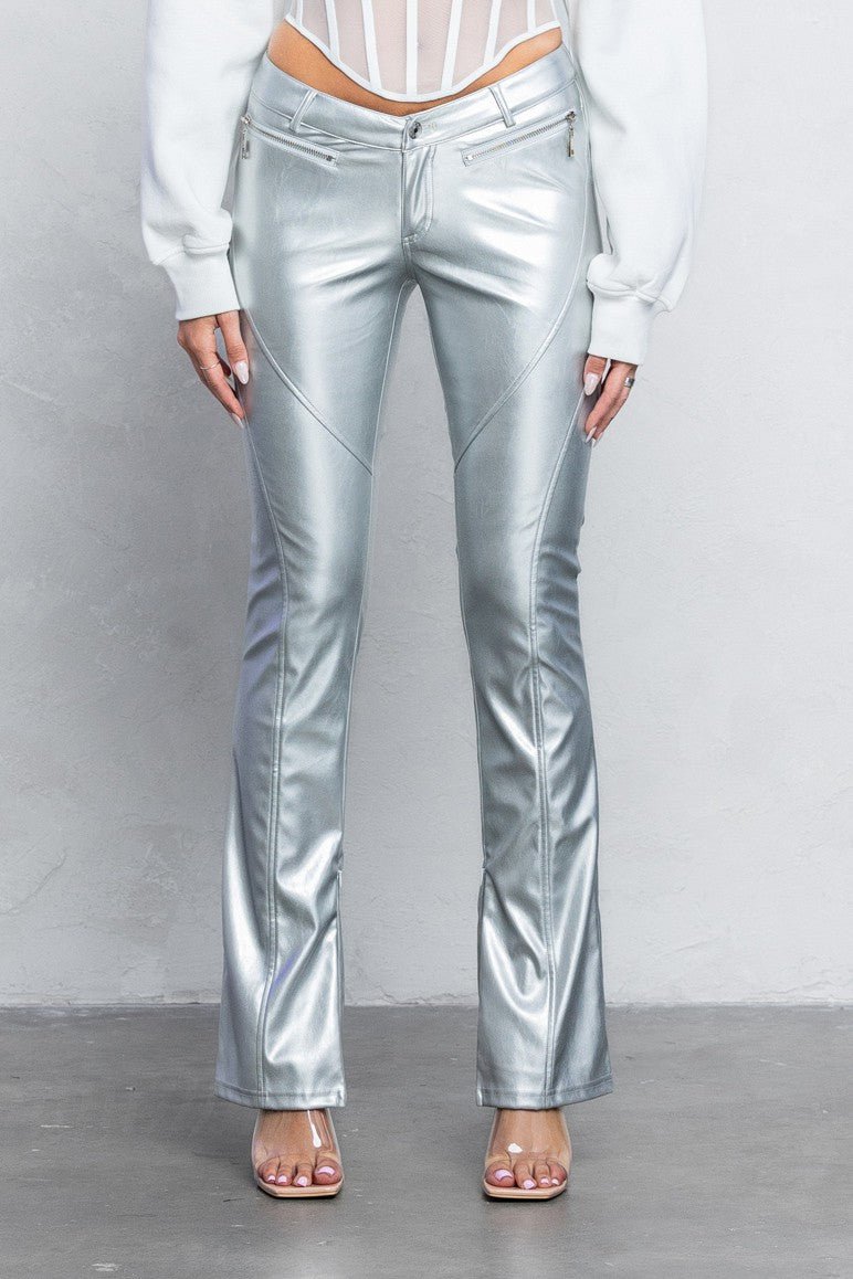V - Cut Pleather Boot - Cut Pants | Low Rise Trendy Zipper Detail Pants - Blaire Shops