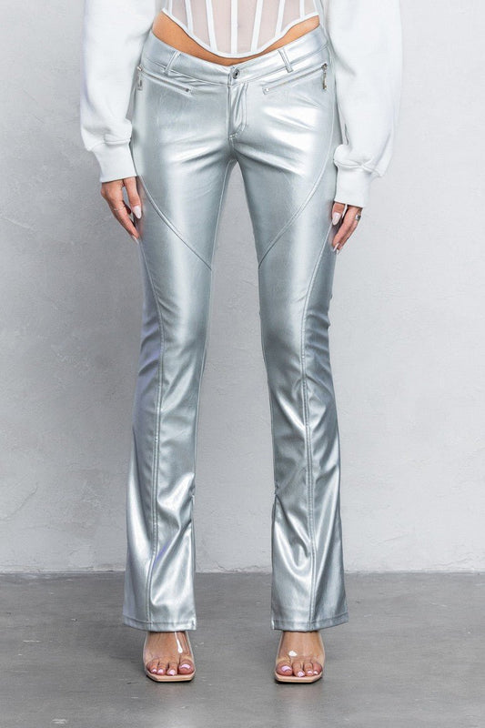 V - Cut Pleather Boot - Cut Pants | Low Rise Trendy Zipper Detail Pants - Blaire Shops