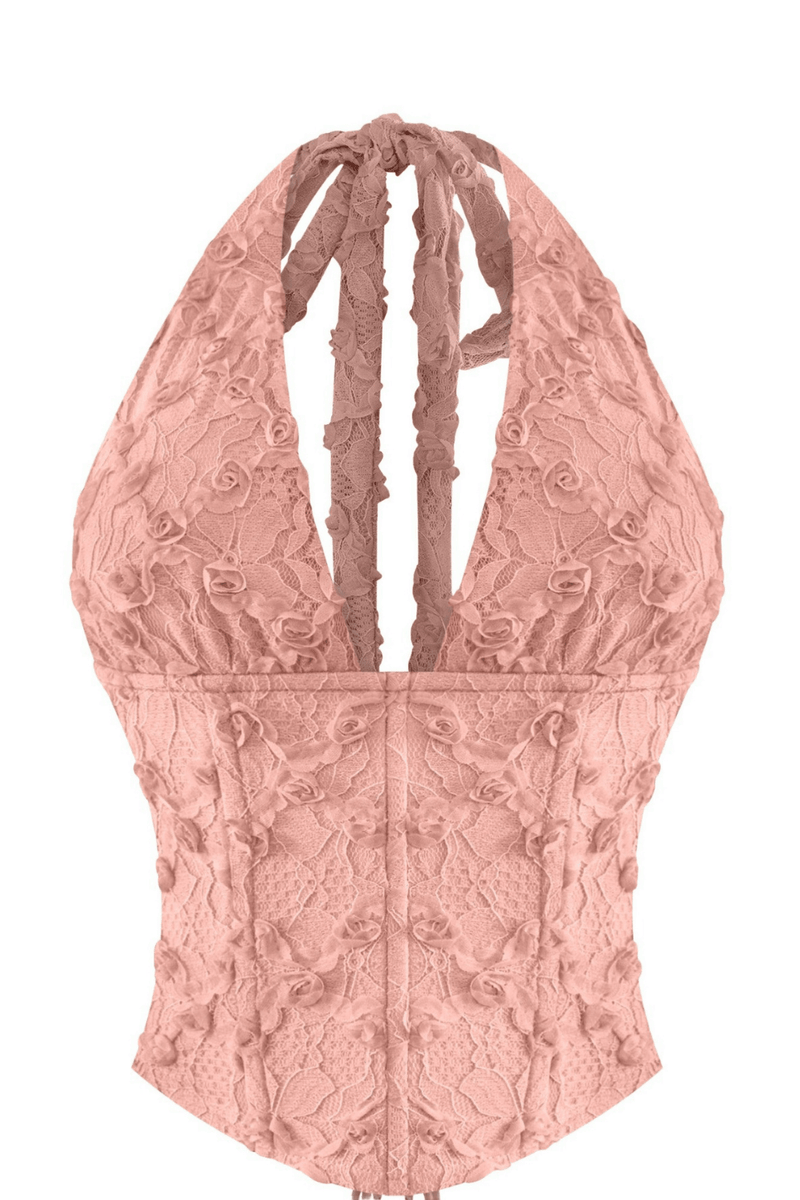 Valentina Luxury 3D Floral Lace Halter Top - Blaire Shops
