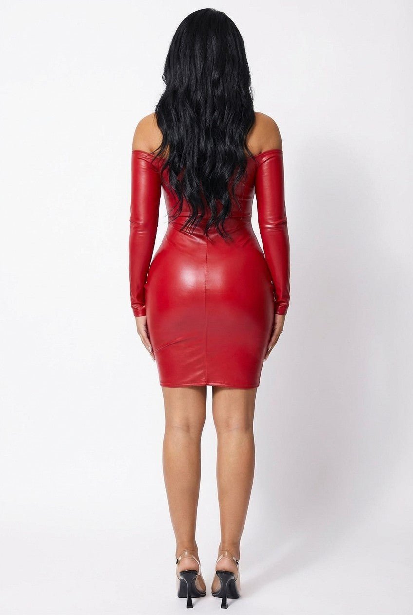 Vegan Leather Off - the - Shoulder Lace - Up Dress - Blaire Shops