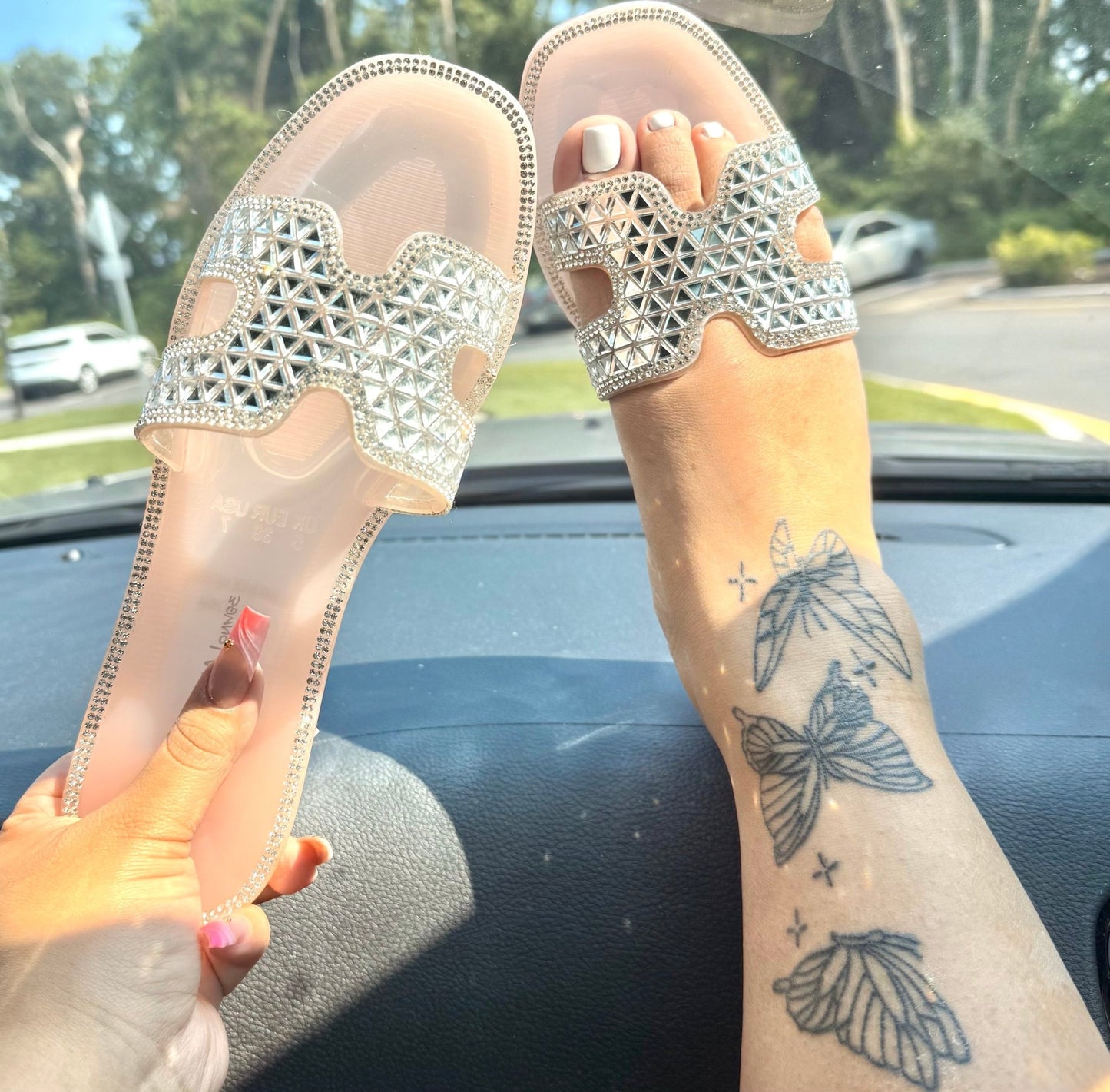 Vegas Luxe Rhinestone Jelly Slide Sandals – Women's Sparkly Slides - Blaire Shops
