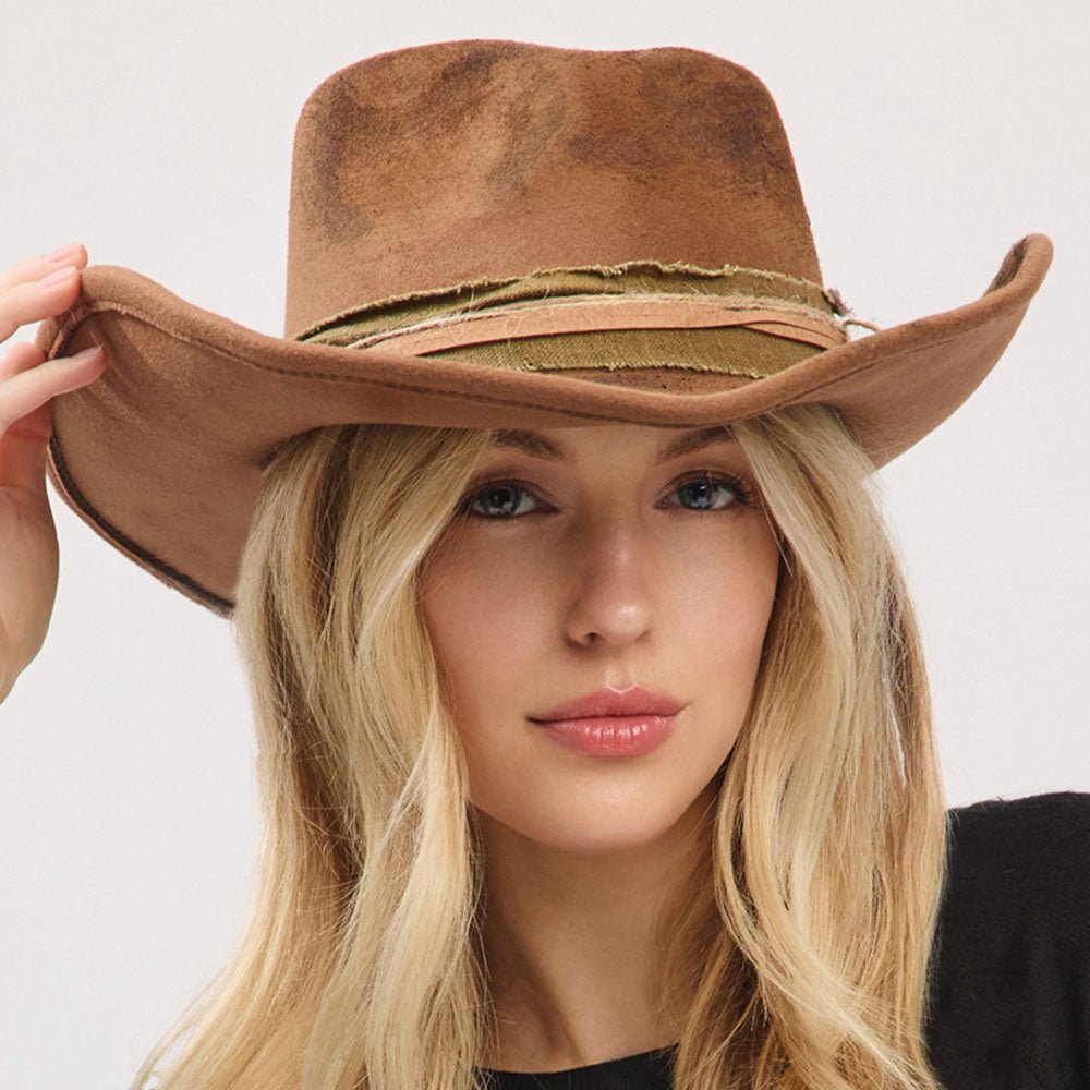 Vintage Distressed Twine Band Rustic Cowgirl Western Hat - Taupe hat for women Vacation Outfits Birthday Dresses Going Out Looks