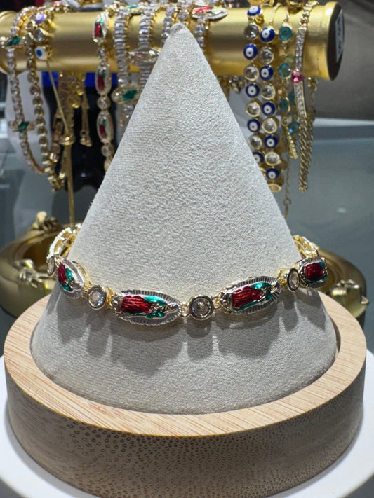 Virgin Mary Multi Gem 18K Gold Plated Bracelet - Blaire Shops
