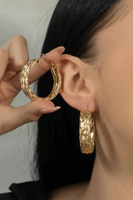 Weaved Detail 18K Gold Plated Hoop Earrings - Blaire Shops