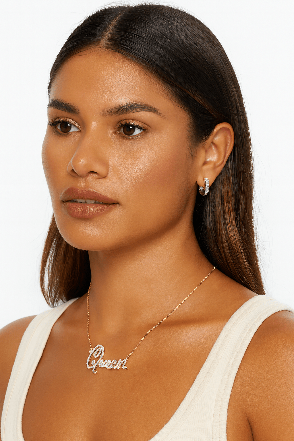 White Gold Dipped CZ Queen Message Pendant Necklace - Blaire Shops