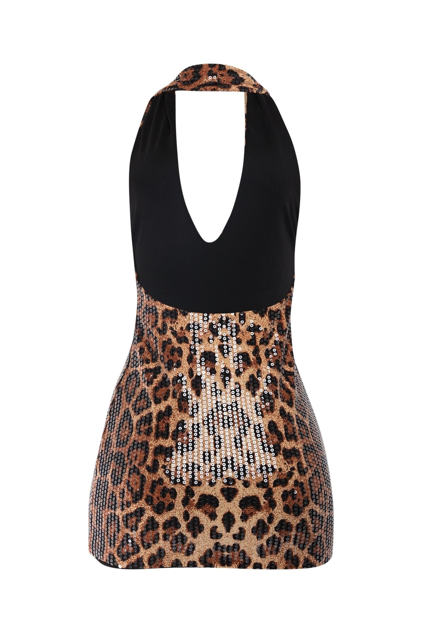 Wild Allure Leopard Sequin Halter Mini Dress - Blaire Shops