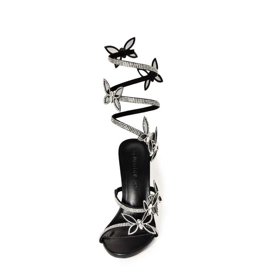 Wild Diva Butterfly Spiral Coil Wrap Around Block Heels - Blaire Shops