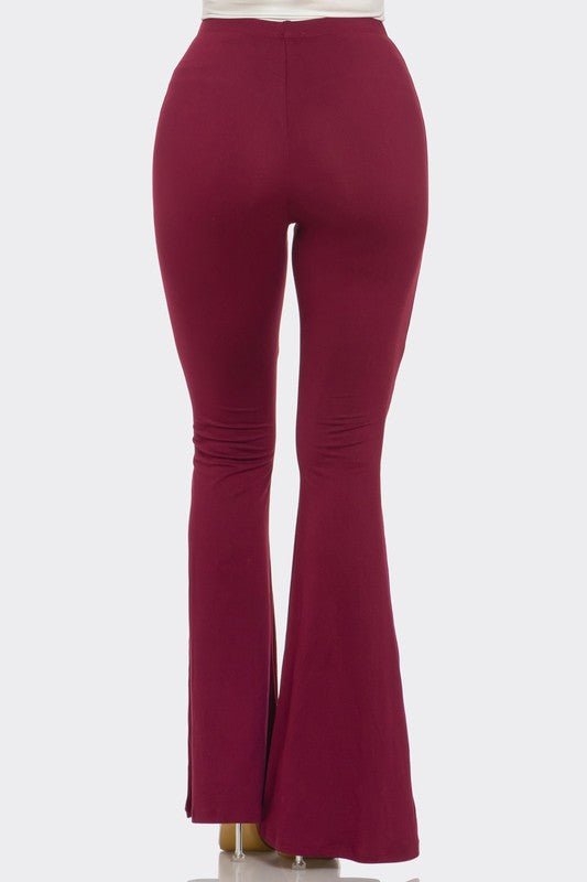 Wine Solid Flared Long Pants With Unique Waistband Detail - Comfortable 95% Polyester Blend - Blaire Shops