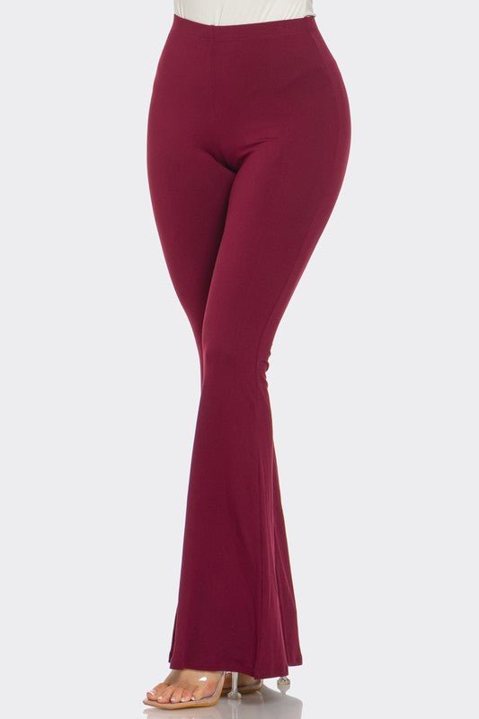 Wine Solid Flared Long Pants With Unique Waistband Detail - Comfortable 95% Polyester Blend - Blaire Shops