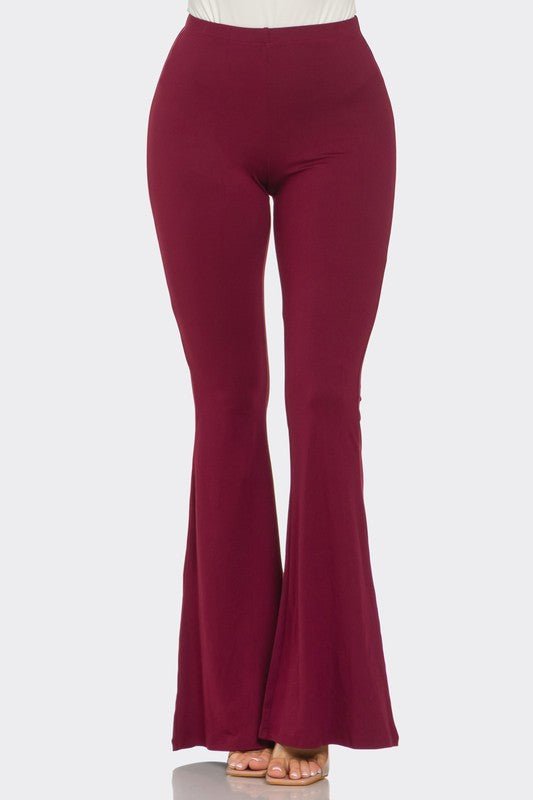 Wine Solid Flared Long Pants With Unique Waistband Detail - Comfortable 95% Polyester Blend - Blaire Shops
