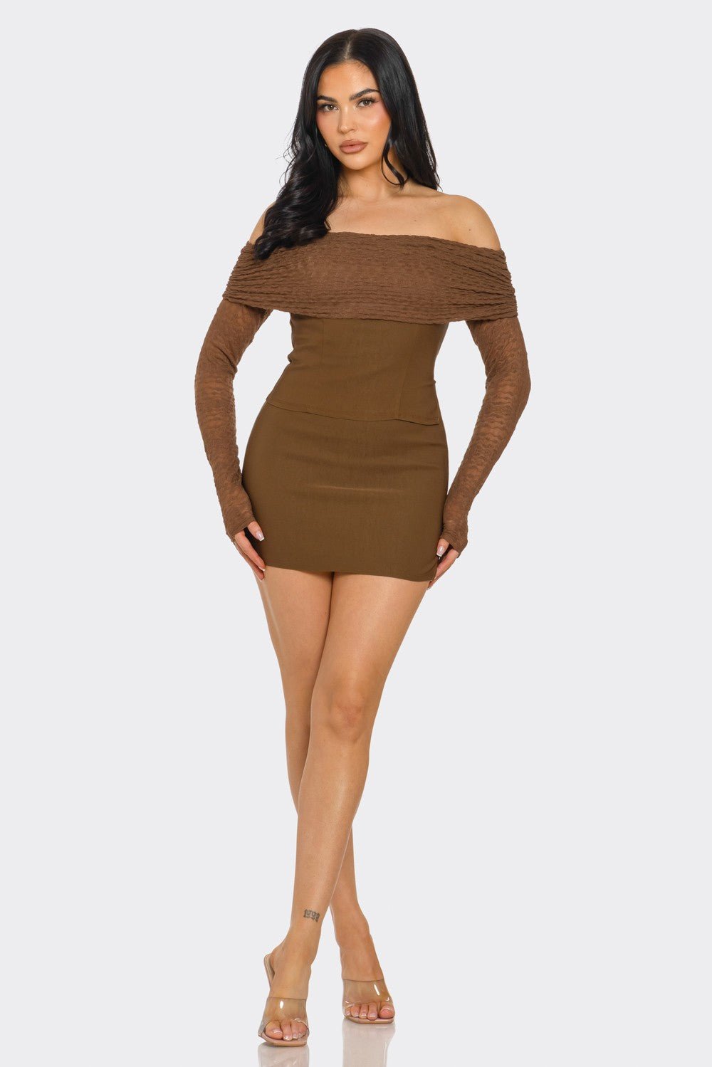 Women’s Black Off - Shoulder Long Sleeve Top and Mini Skirt Set – Sexy Two - Piece Party Outfit - Blaire Shops