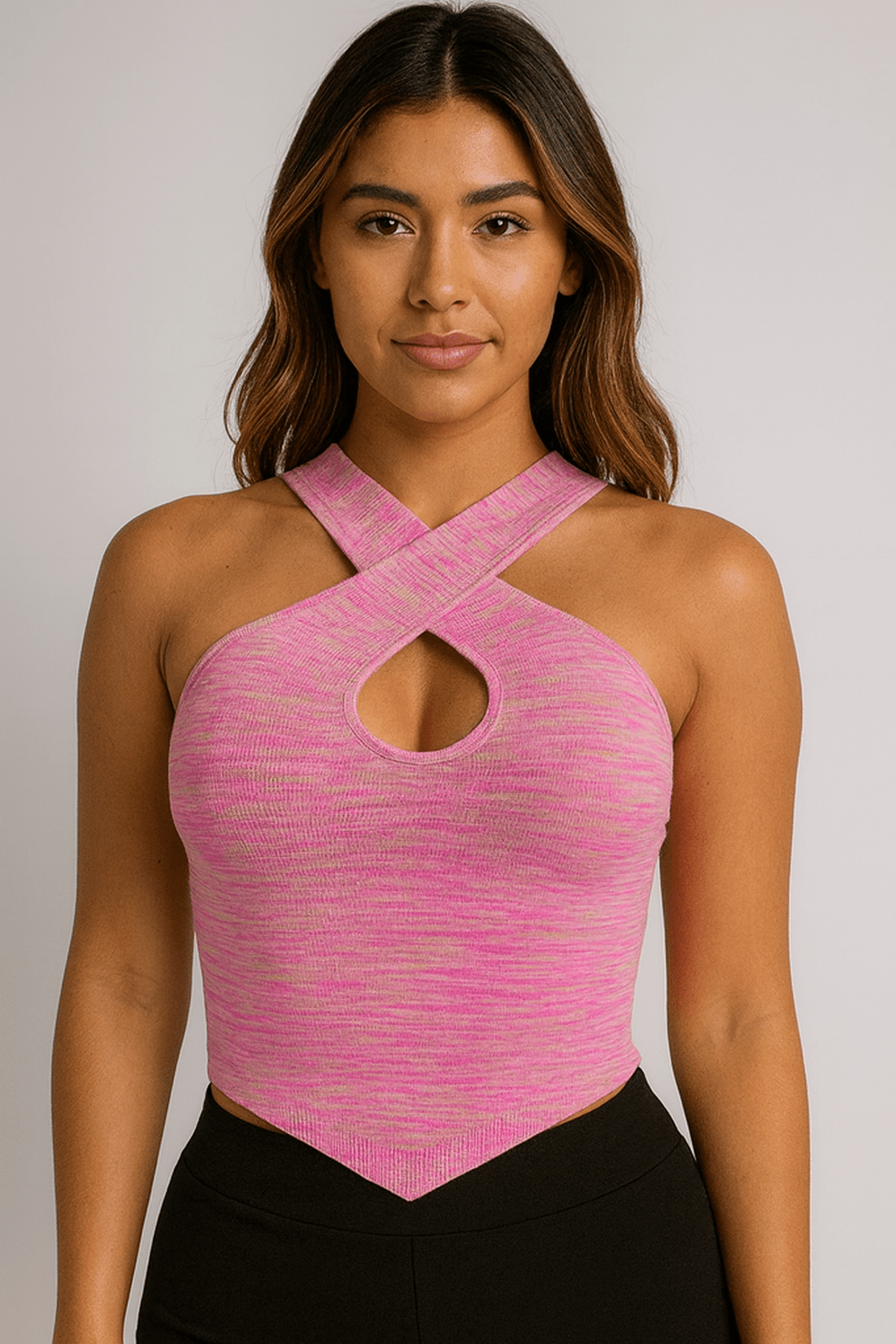 Women’s Crisscross Halter Keyhole Crop Top – Stretch Knit Tank - Blaire Shops
