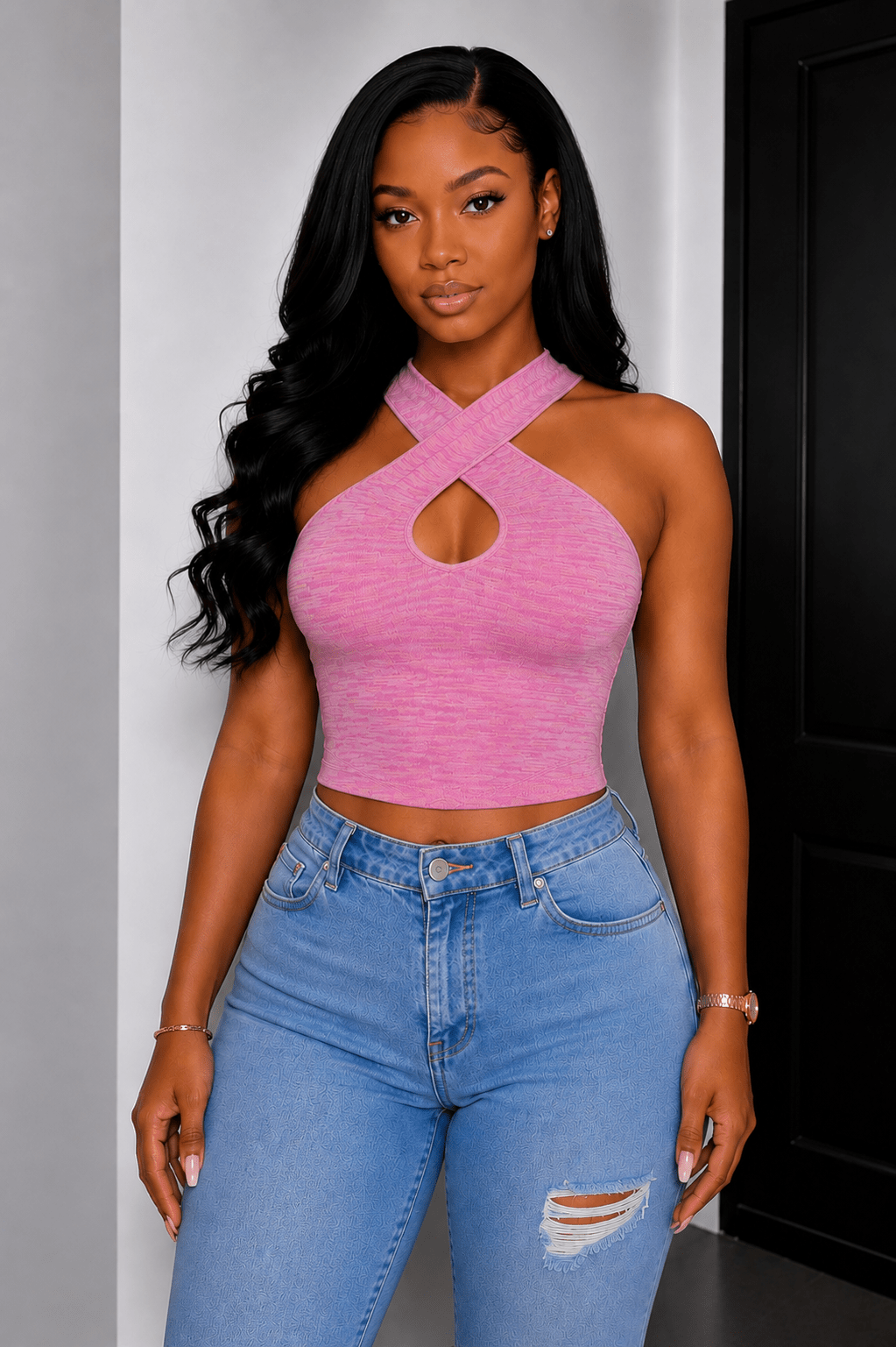 Women’s Crisscross Halter Keyhole Crop Top – Stretch Knit Tank - S Crop Top for women Vacation Outfits Birthday Dresses Going Out Looks