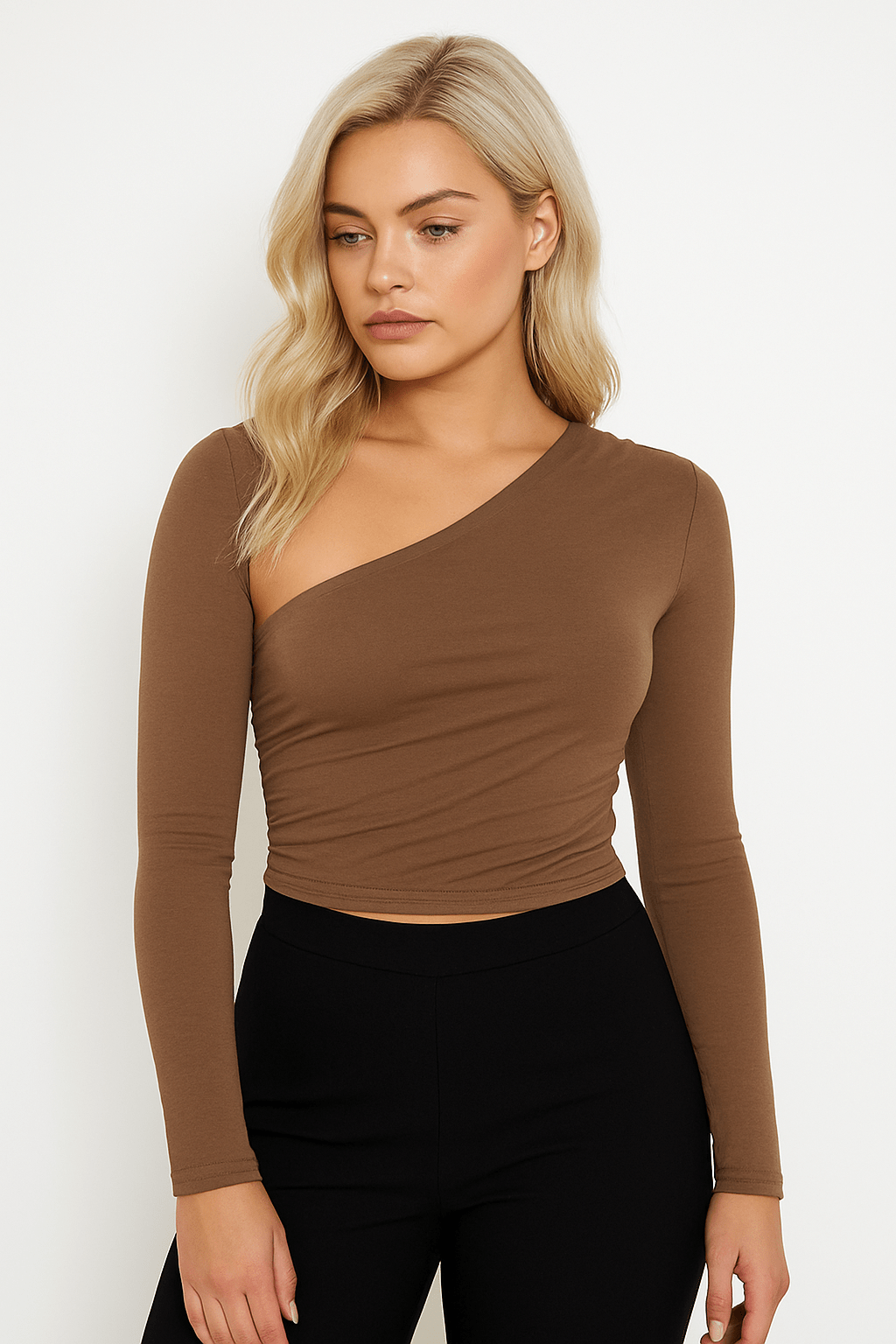 Women’s Long Sleeve Asymmetrical Ruched Crop Top – Bodycon Mini, Made in USA - Blaire Shops