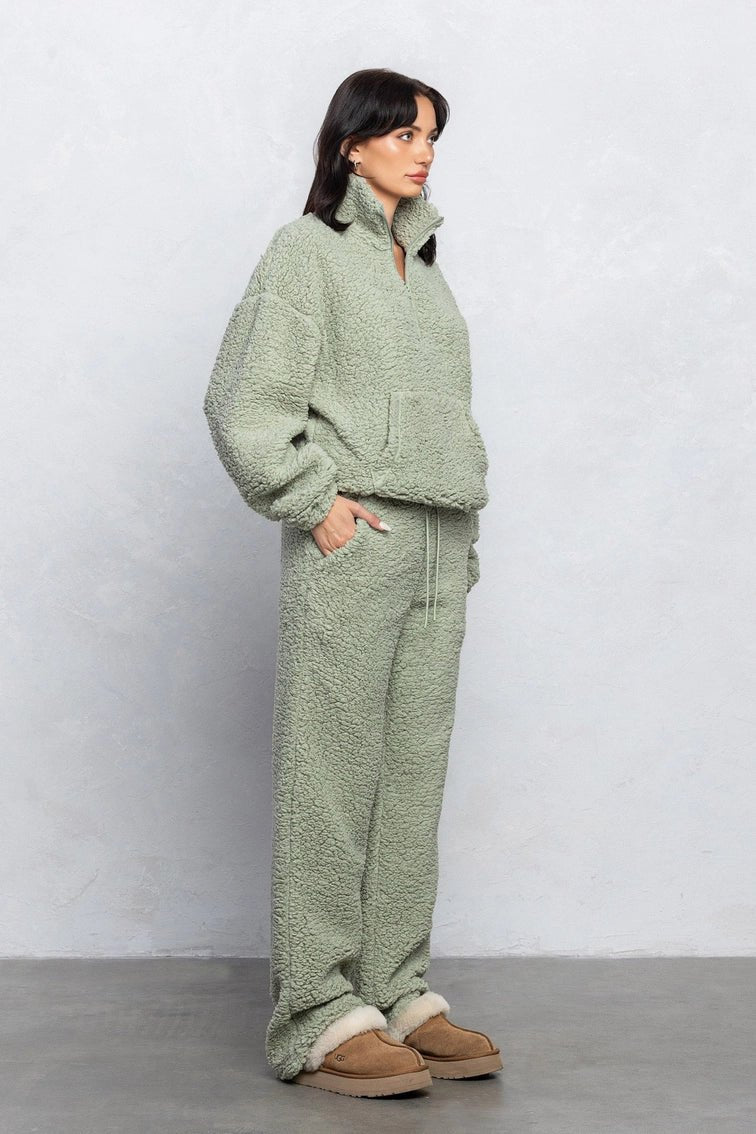 Women’s Teddy Half Zip Loungewear Top and Pant – Ultra Soft Luxury Pullover - Blaire Shops