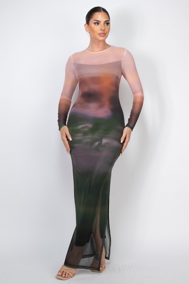 Zuri Long Sleeve Mesh Ombre Dress | Trendy Two - Layer Style - Blaire Shops