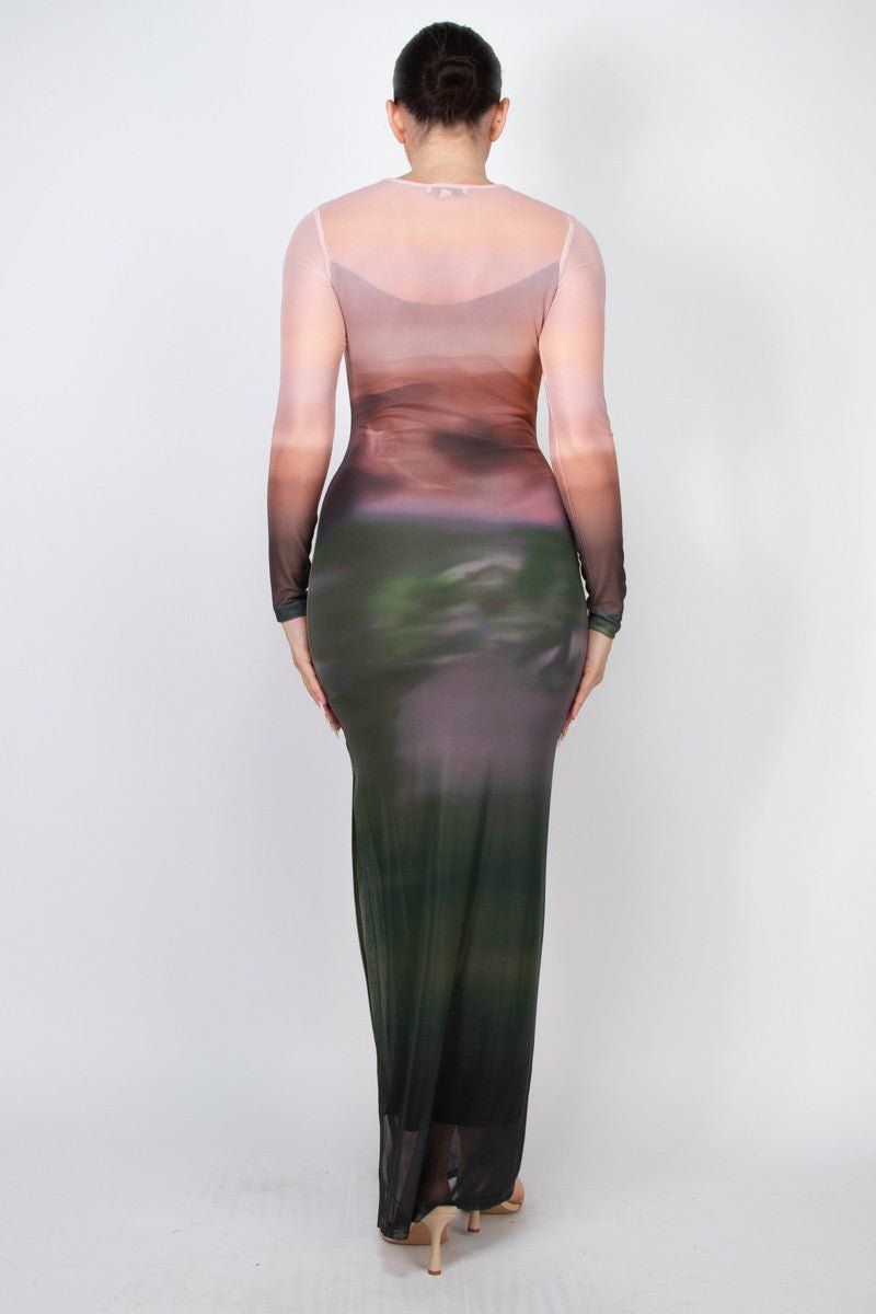 Zuri Long Sleeve Mesh Ombre Dress | Trendy Two - Layer Style - Blaire Shops