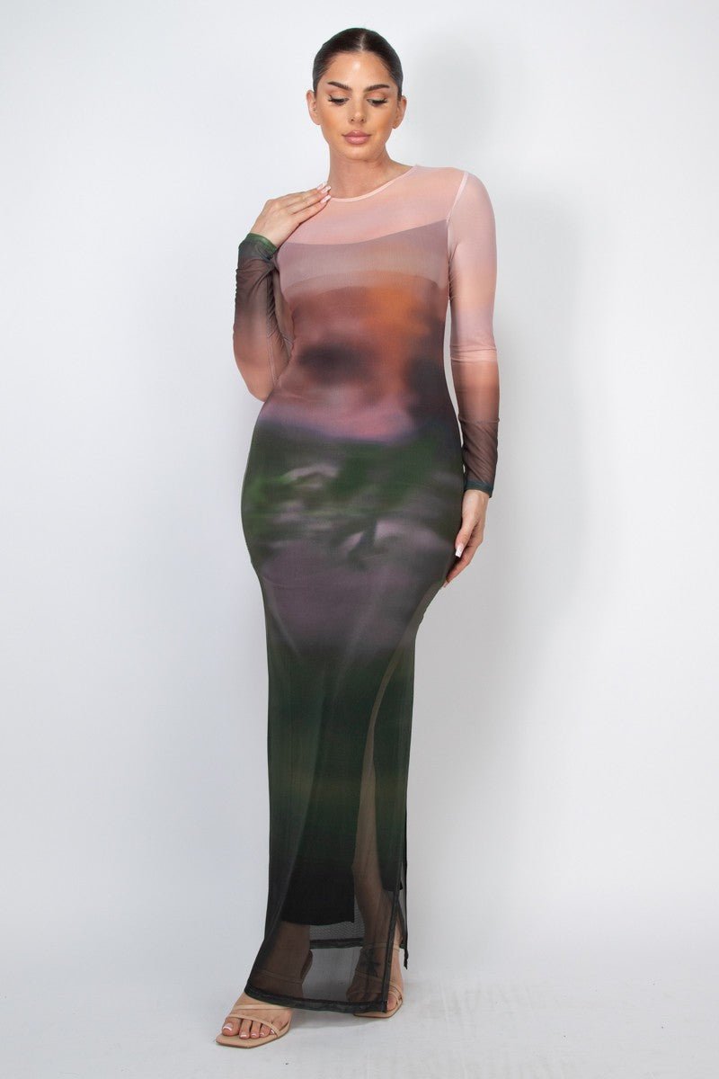 Zuri Long Sleeve Mesh Ombre Dress | Trendy Two - Layer Style - Blaire Shops